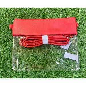 NEW MIMI WHOLESALE game day clear crossbody bag with vegan leather trim in red
